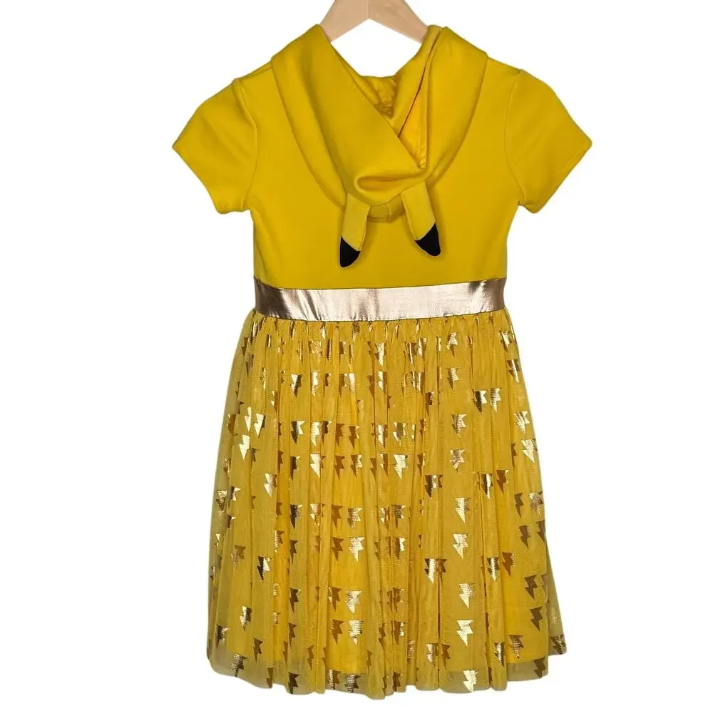 Pokémon Girls 10/12 Pikachu Hooded Tulle Dress Gold Lightning Cosplay Kidcore